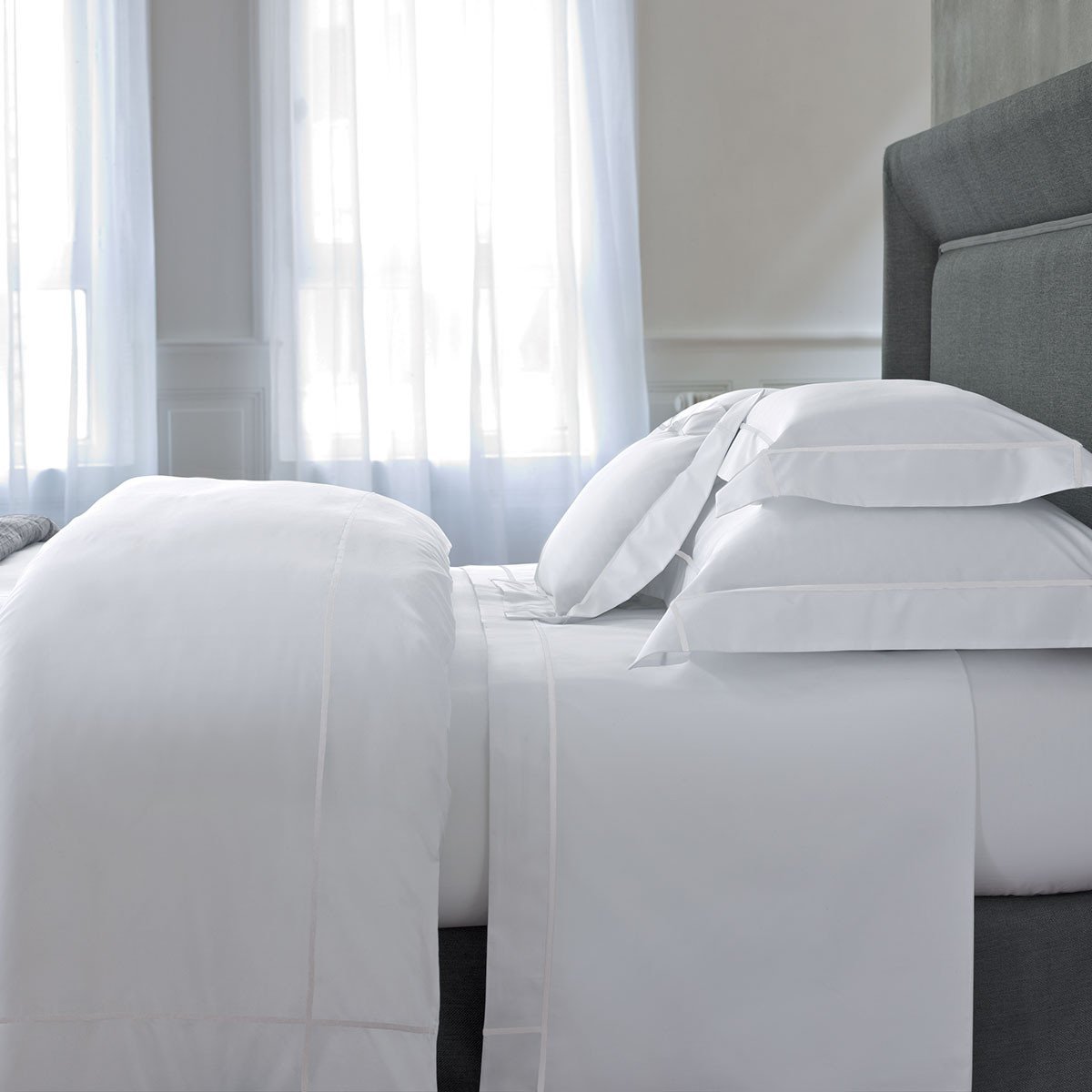 Athena Blanc Bedding Collection by Yves Delorme | Fig Linens - White sheets, duvet cover, sham