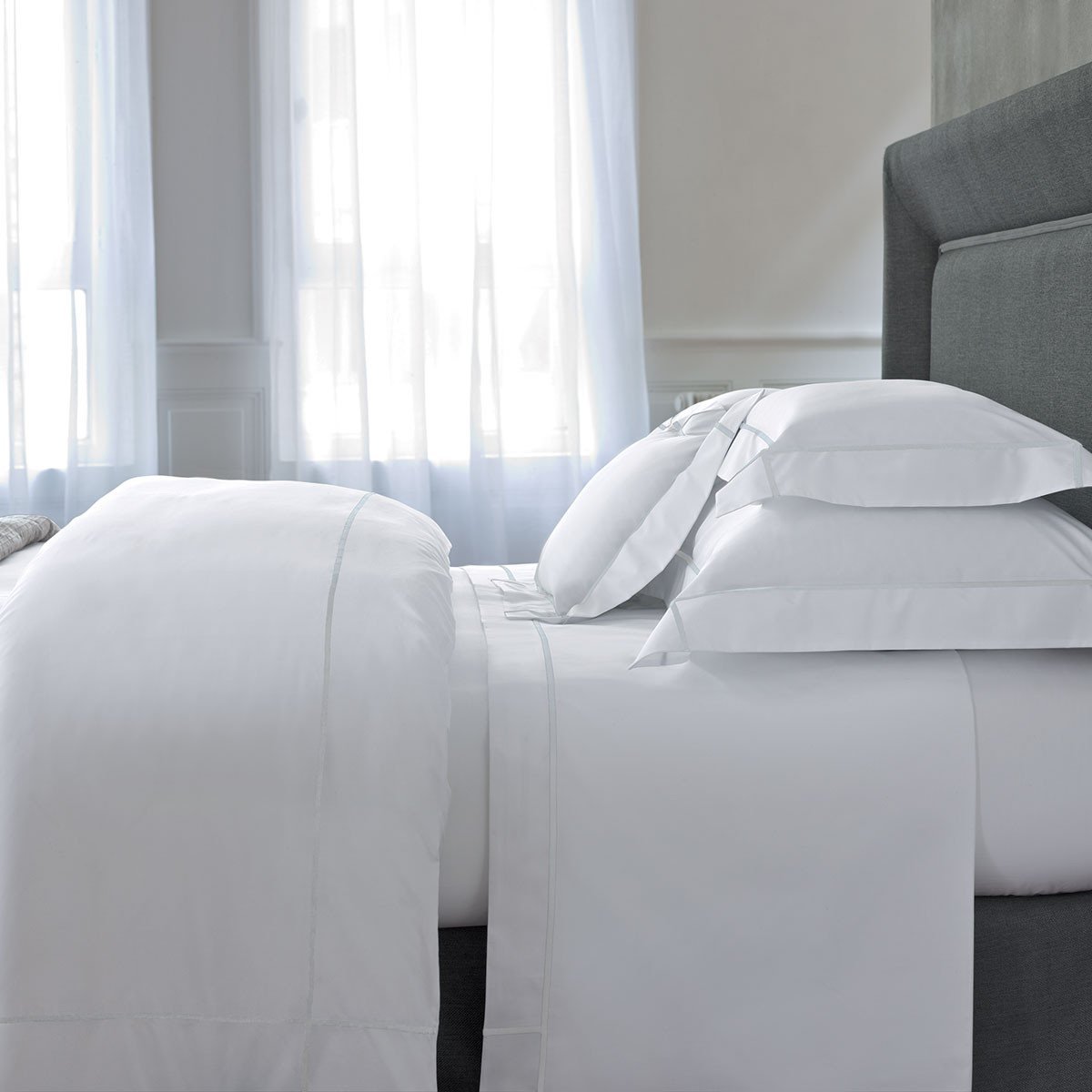 Athena Silver Bedding Collection by Yves Delorme | Fig Linens - White bed linens, duvet, sheet, sham