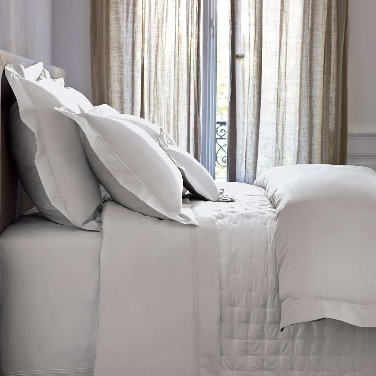 Triomphe Silver Light Gray Bedding by Yves Delorme | Sheets, Quilts, Duvets | Fig Linens