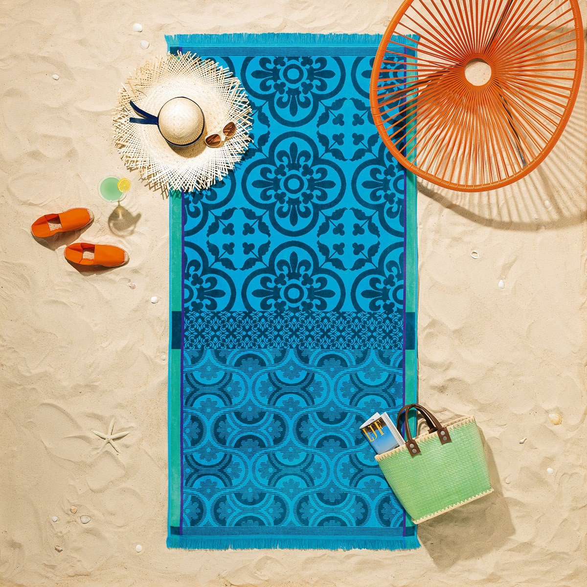 Santorin Beach Towel by Le Jacquard Français Fig Linens Turquoise Blue