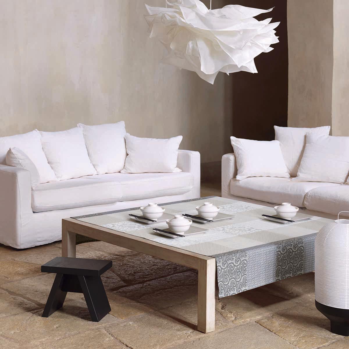 Le Jacquard Français Table Linen Fleurs de Kyoto Mist Fig Linens