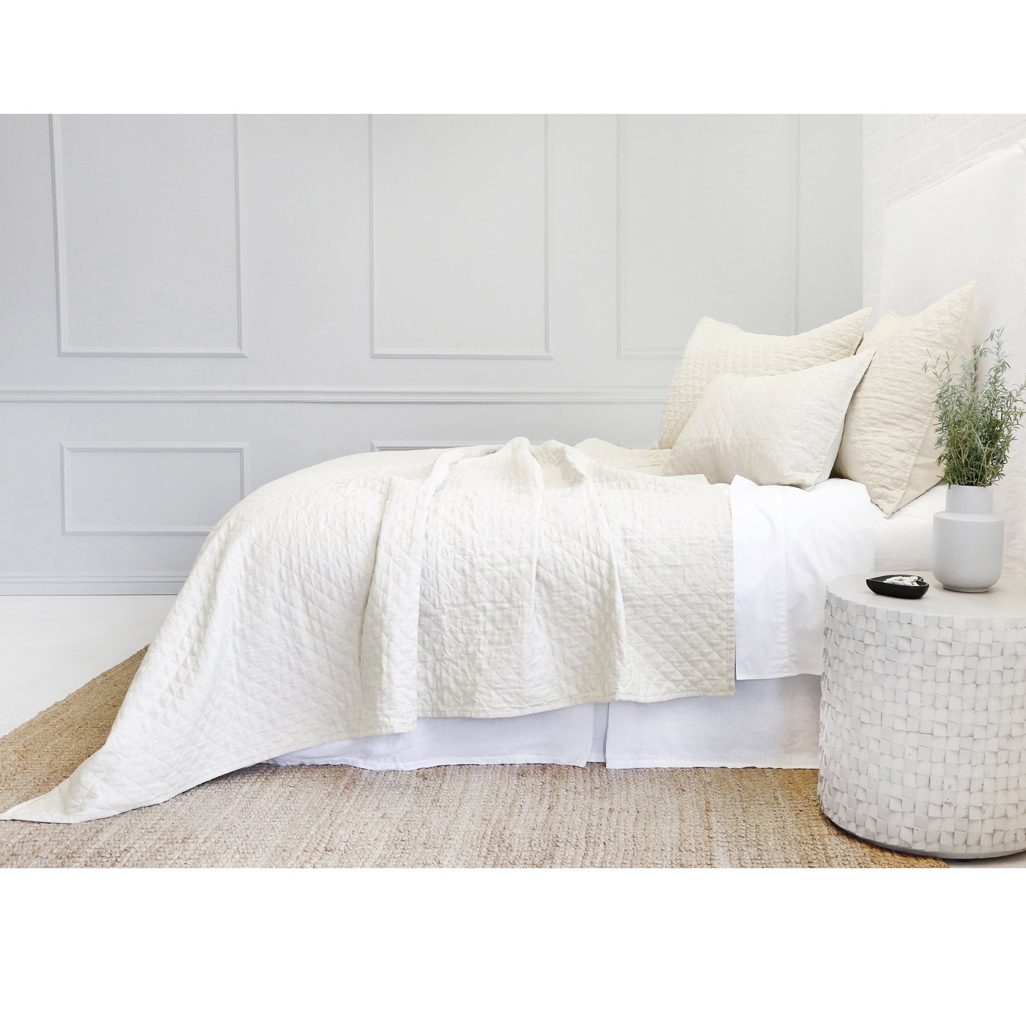 Fig Linens - Pom Pom at Home Hampton Bedding - Cream quilted coverlet