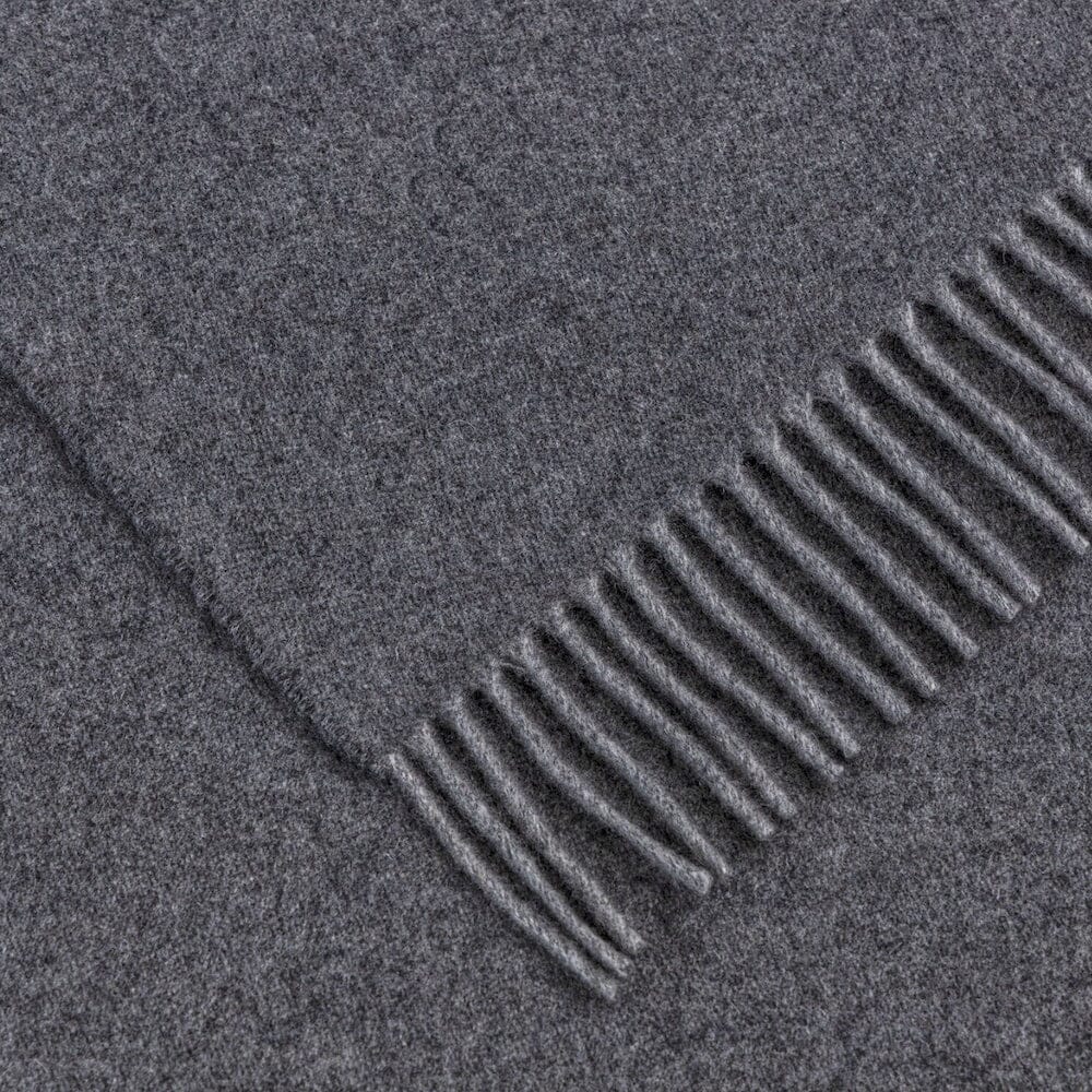 Cashmere Detail - Fringed Frette 100% Cashmere Throw Blanket in Anthracite