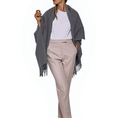 Frette Pure 100% Cashmere Throw Blanket in Anthracite shown on Shoulders | Fig Linens and Home