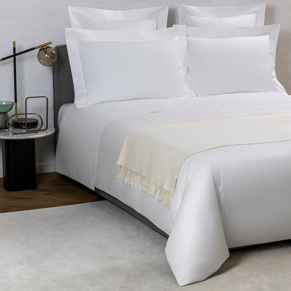 Pure Cashmere Throw Blanket | 100% Frette Cashmere Throw - Milk Color - Shown on foot of bed