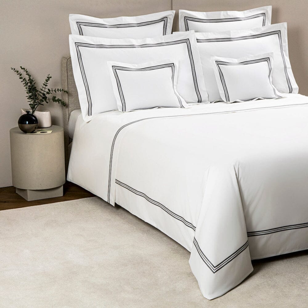 Frette Triplo Popeline Bourdon White and Slate Grey Duvet Cover - Fig Linens and Home