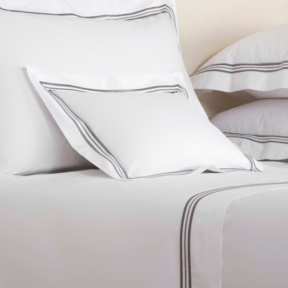 Frette Triplo Popeline Bourdon White and Slate Grey Boudoir Sham 2- Fig Linens and Home