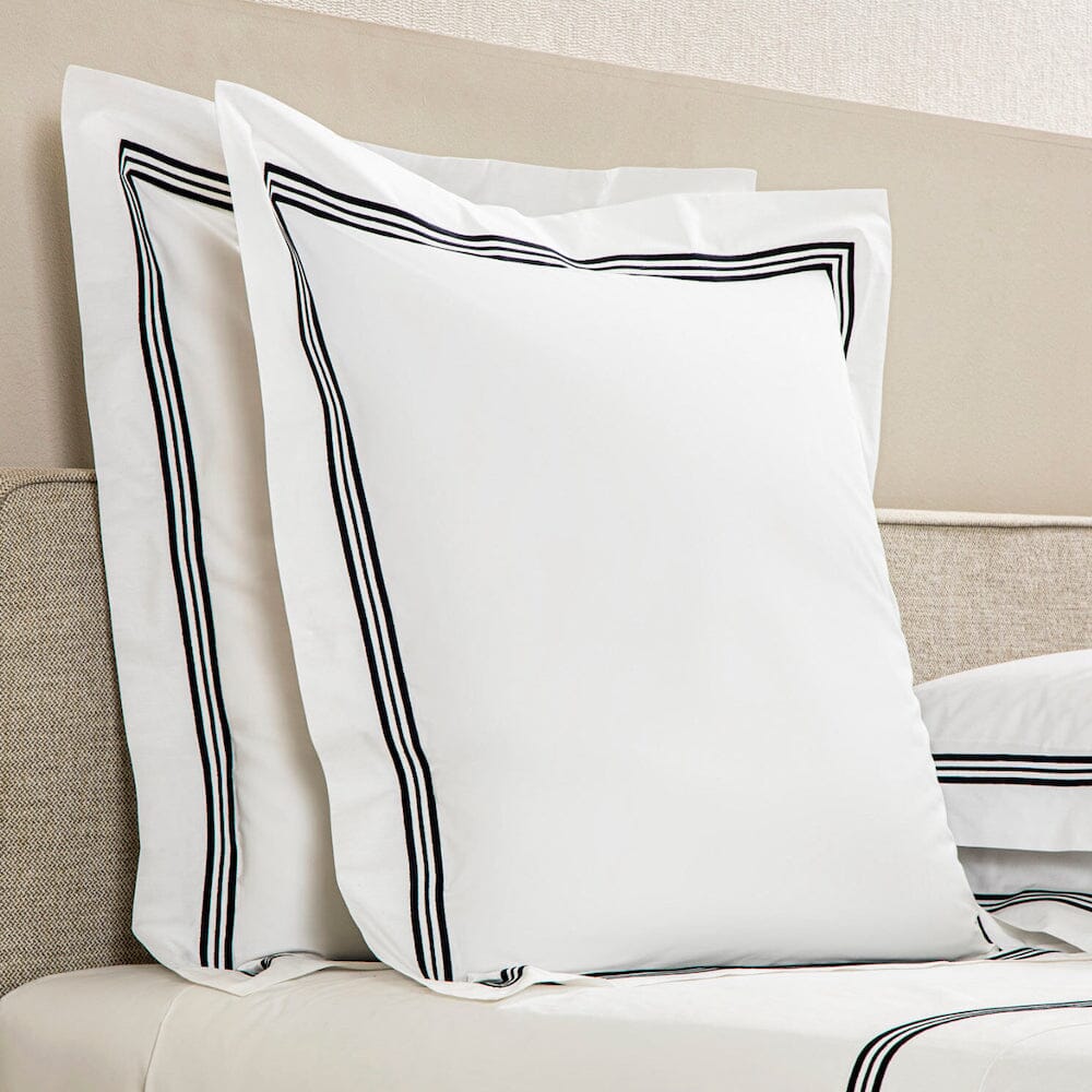 Frette Triplo Popeline Bourdon White and Slate Grey Euro Sham 2 - Fig Linens and Home