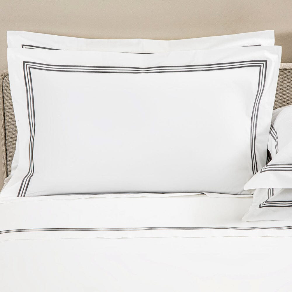 Frette Triplo Popeline Bourdon White and Slate Grey Pillow Sham 1 - Fig Linens and Home
