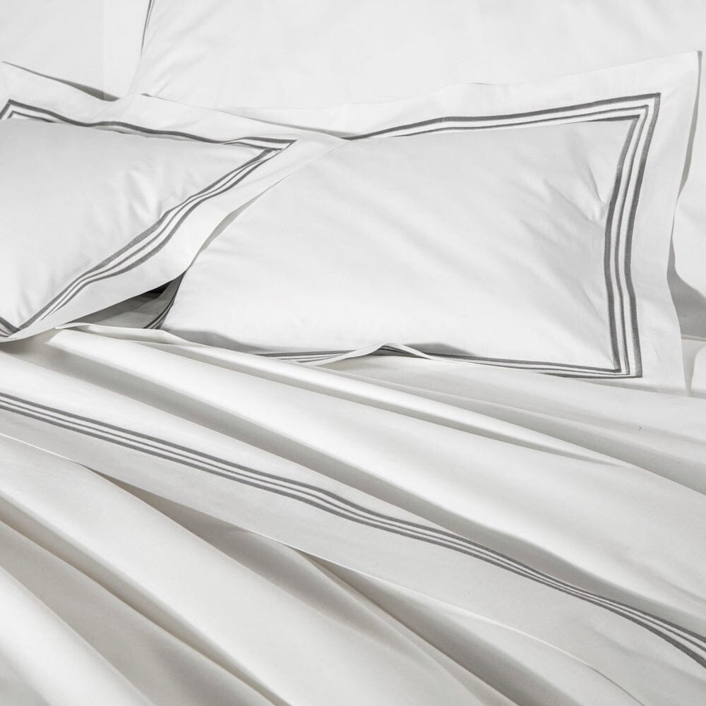 Frette Triplo Popeline Bourdon White and Slate Grey Pillows and Sheets - Fig Linens and Home