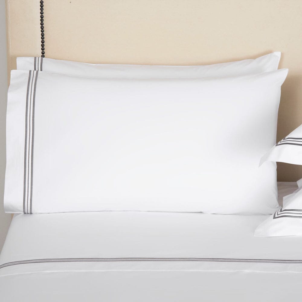 Frette Triplo Popeline Bourdon White and Slate Grey Pillowcases 1 - Fig Linens and Home