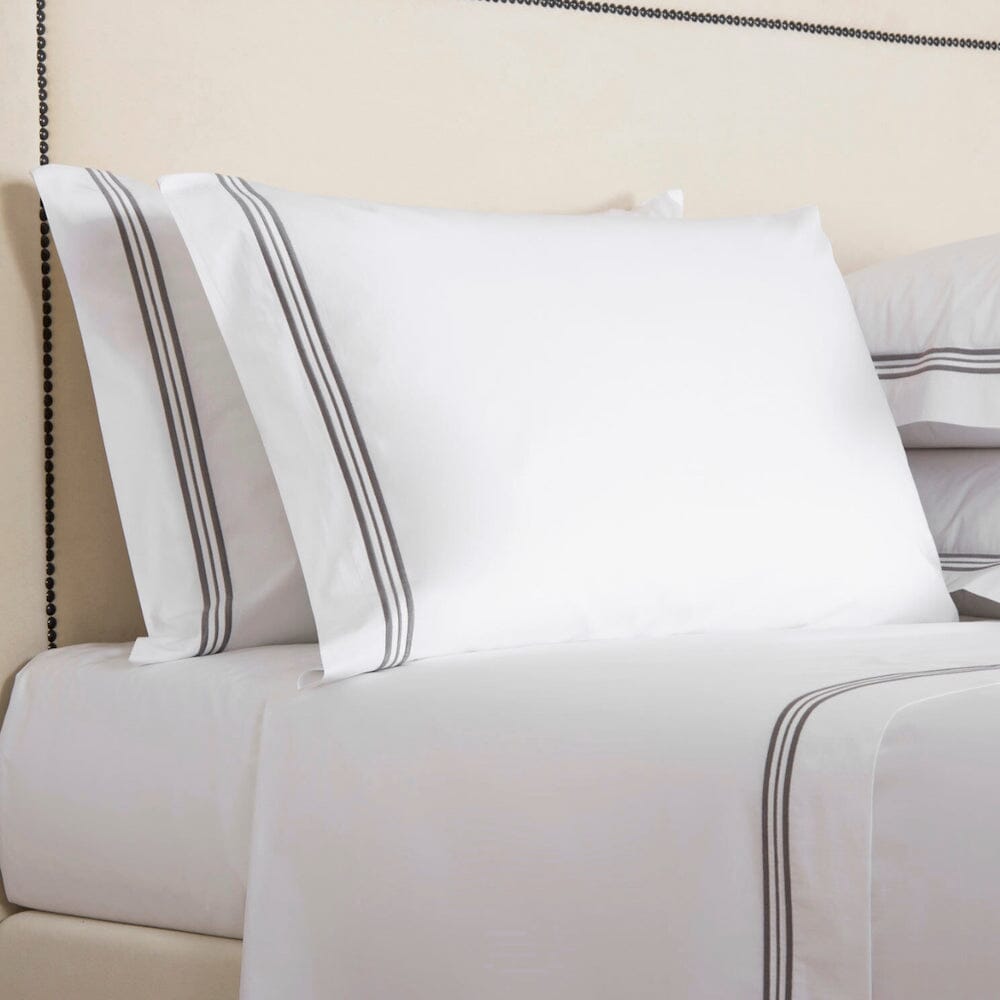 Frette Triplo Popeline Bourdon White and Slate Grey Pillowcases 2 - Fig Linens and Home