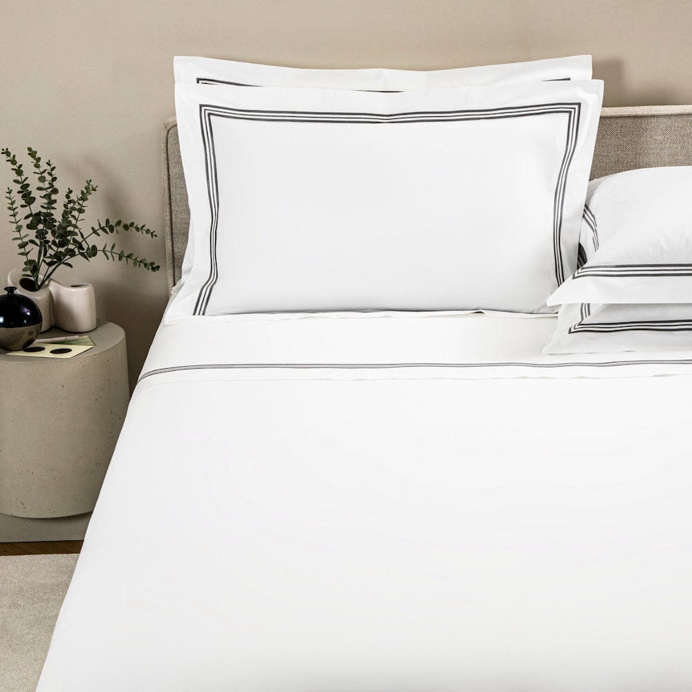 Frette Triplo Popeline Bourdon White and Slate Grey Sheet Set 2 - Fig Linens and Home