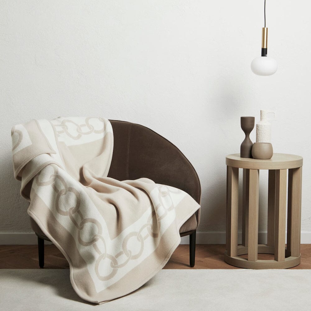 Frette Chains Throw Blanket in Beige and Milk | Wool Throw on Chair at Fig Linens and Home