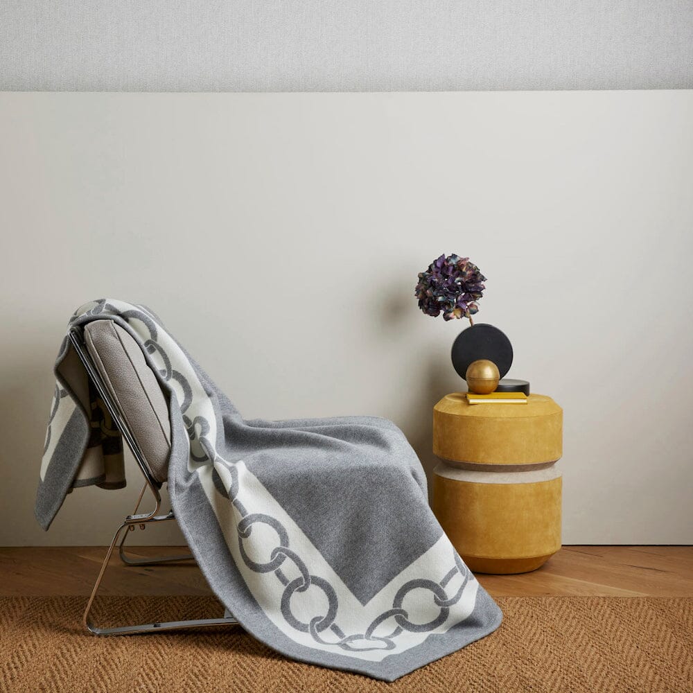 Frette Chains Throw Blanket in Grey and Milk | Wool Throw on Chair at Fig Linens and Home