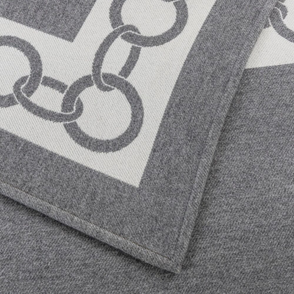 Frette Chains Throw Blanket in Grey and Milk | Corner Detail of Wool Throw Blanket