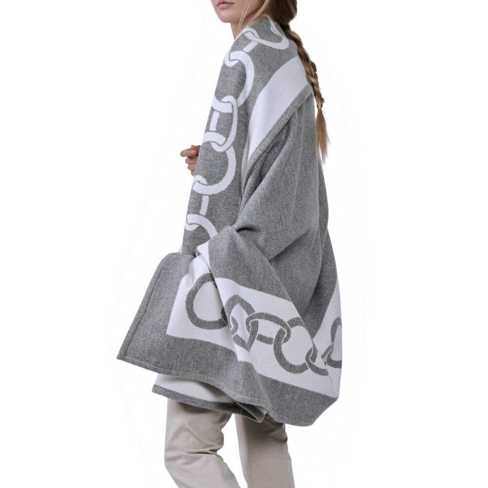 Frette Chains Throw Blanket in Grey and Milk | Wool Throw as Shoulder Wrap