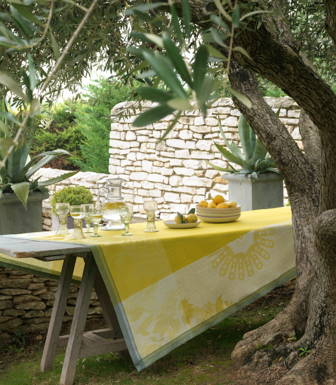 Le Jacquard Français Table Linen Jardin D&#39;Orient Yellow Fig Linens Tablecloth