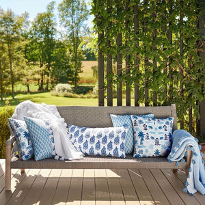 Nilay Indigo Bolster Outdoor Pillow by John Robshaw - Lifestyle Image - Fig Linens and Home