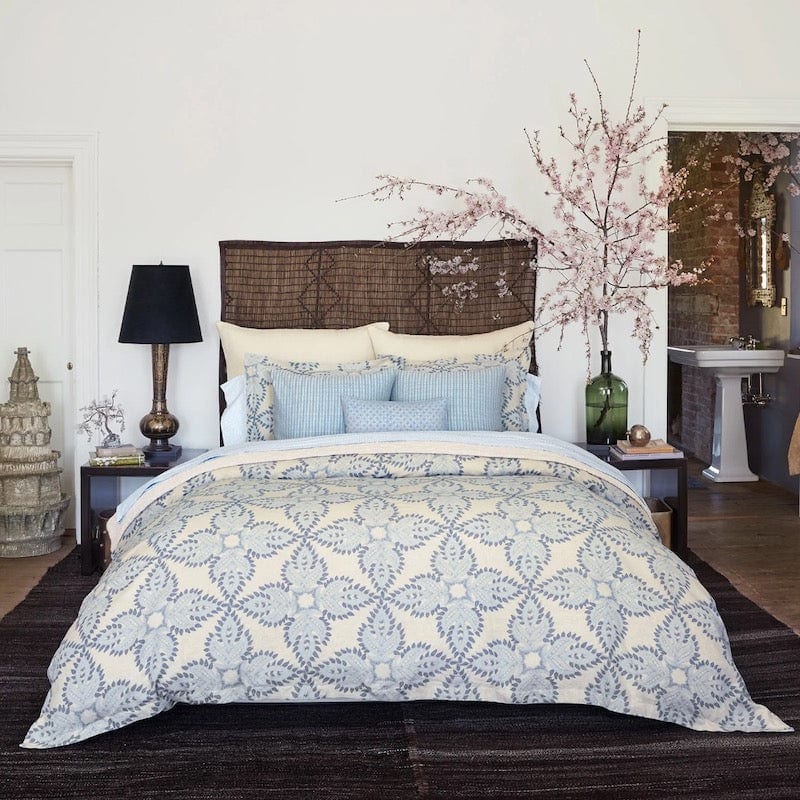 John Robshaw Cinde Light Indigo Sheets shown with Duvet | Organic Bedding at Fig Linens and Home