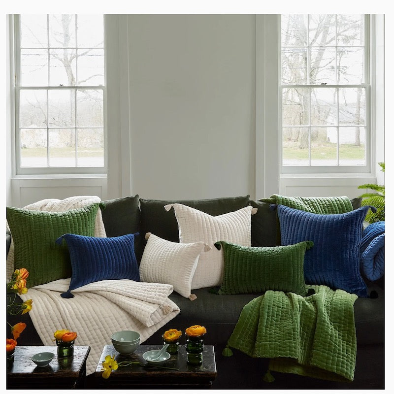 John Robshaw Velvet Throws at Fig Linens and Home - Shown in Indigo and Navy Blue with Other Colors