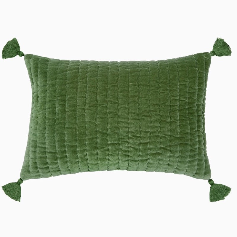 Velvet Moss Green Lumbar Kidney Pillow | John Robshaw Throw Pillows at Fig Linens and Home