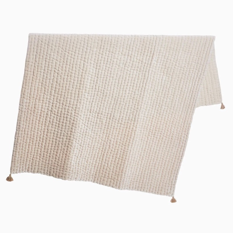 Velvet Sand Throw Blanket Open with Stitching Shown | John Robshaw Throws at Fig Linens and Home