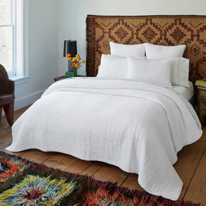 John Robshaw Bedding - Vivada White Cotton Quilted Coverlet and Pillow Shams - Fig Linens and Home