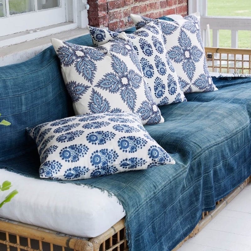 Maira Indigo Throw Pillow with other outdoor cushions | John Robshaw at Fig Linens and Home