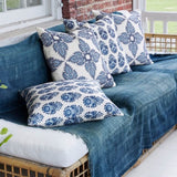 Maira Indigo Throw Pillow with other outdoor cushions | John Robshaw at Fig Linens and Home