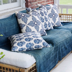 Maira Indigo Throw Pillow with other outdoor cushions | John Robshaw at Fig Linens and Home