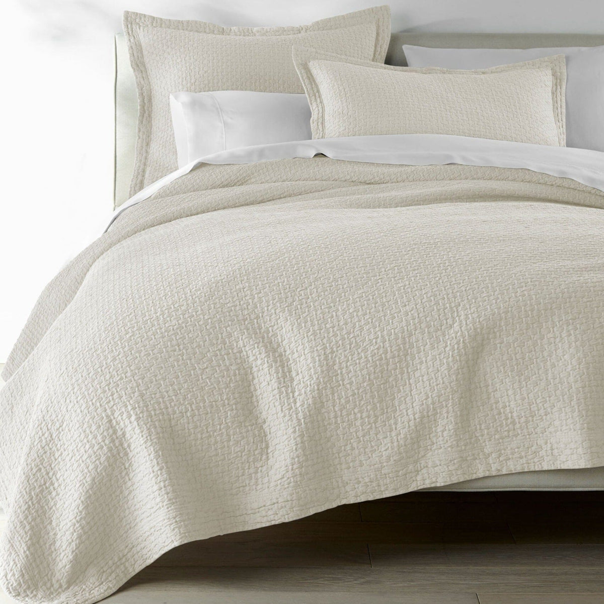 Juliet Pearl Coverlets | Peacock Alley Matelasse Shown on Bed with Shams