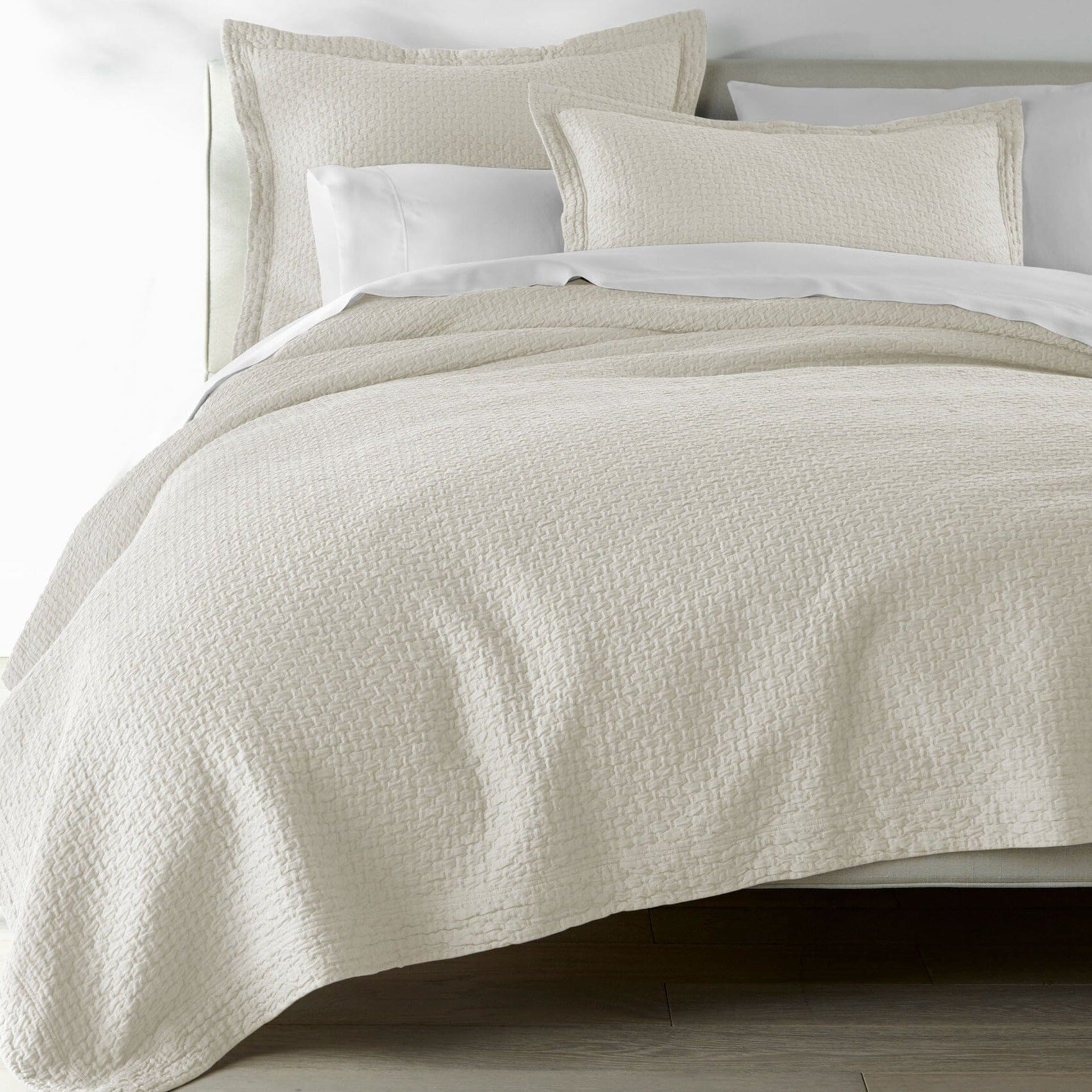Juliet Pearl Coverlets | Peacock Alley Matelasse Shown on Bed with Shams