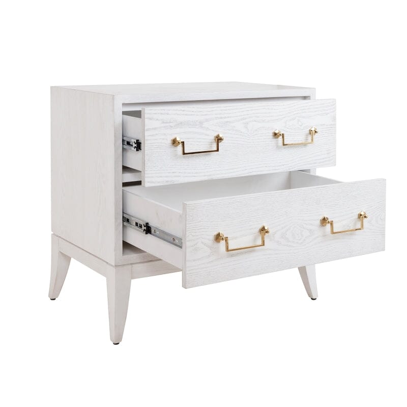 Kenna SABRE LEG 2 DRAWER SIDE TABLE WITH BRASS SWING HANDLE IN WHITE WASHED OAK - Front