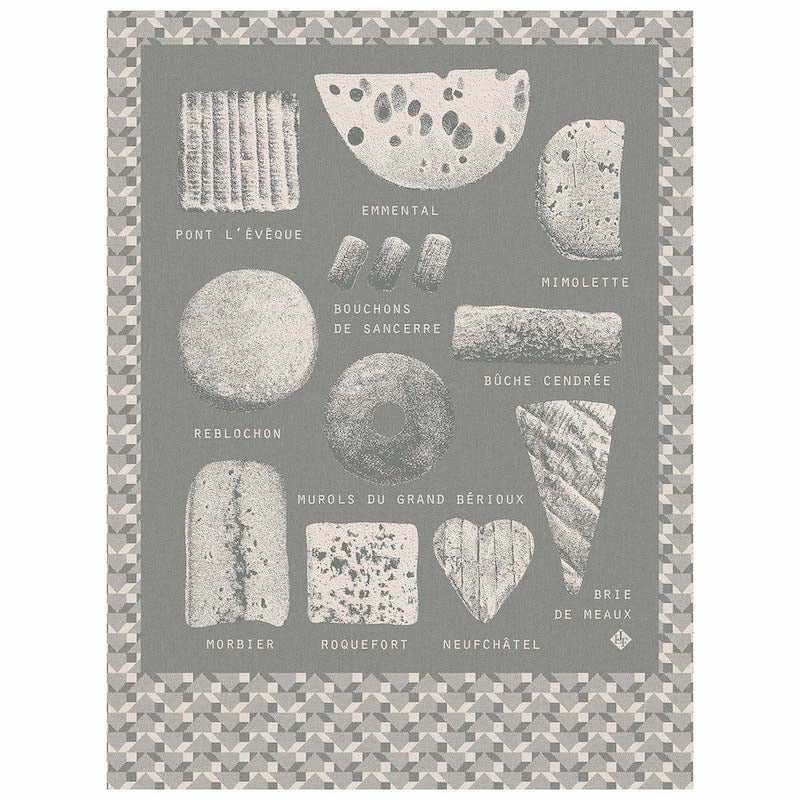 FROMAGES TEA TOWEL GREY - Le jacquard francais at Fig Linens and Home