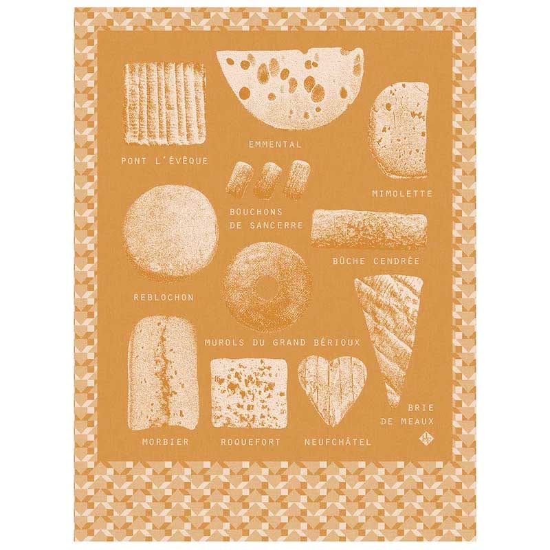 FROMAGES TEA TOWEL ORANGE - Le jacquard francais at Fig Linens and Home
