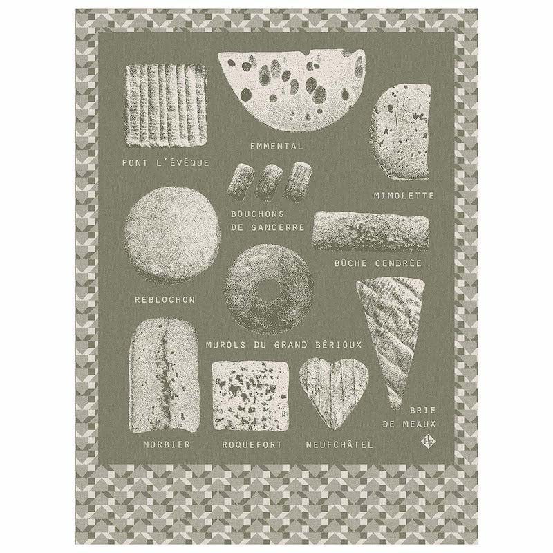 FROMAGES TEA TOWEL GREEN - Le jacquard francais at Fig Linens and Home