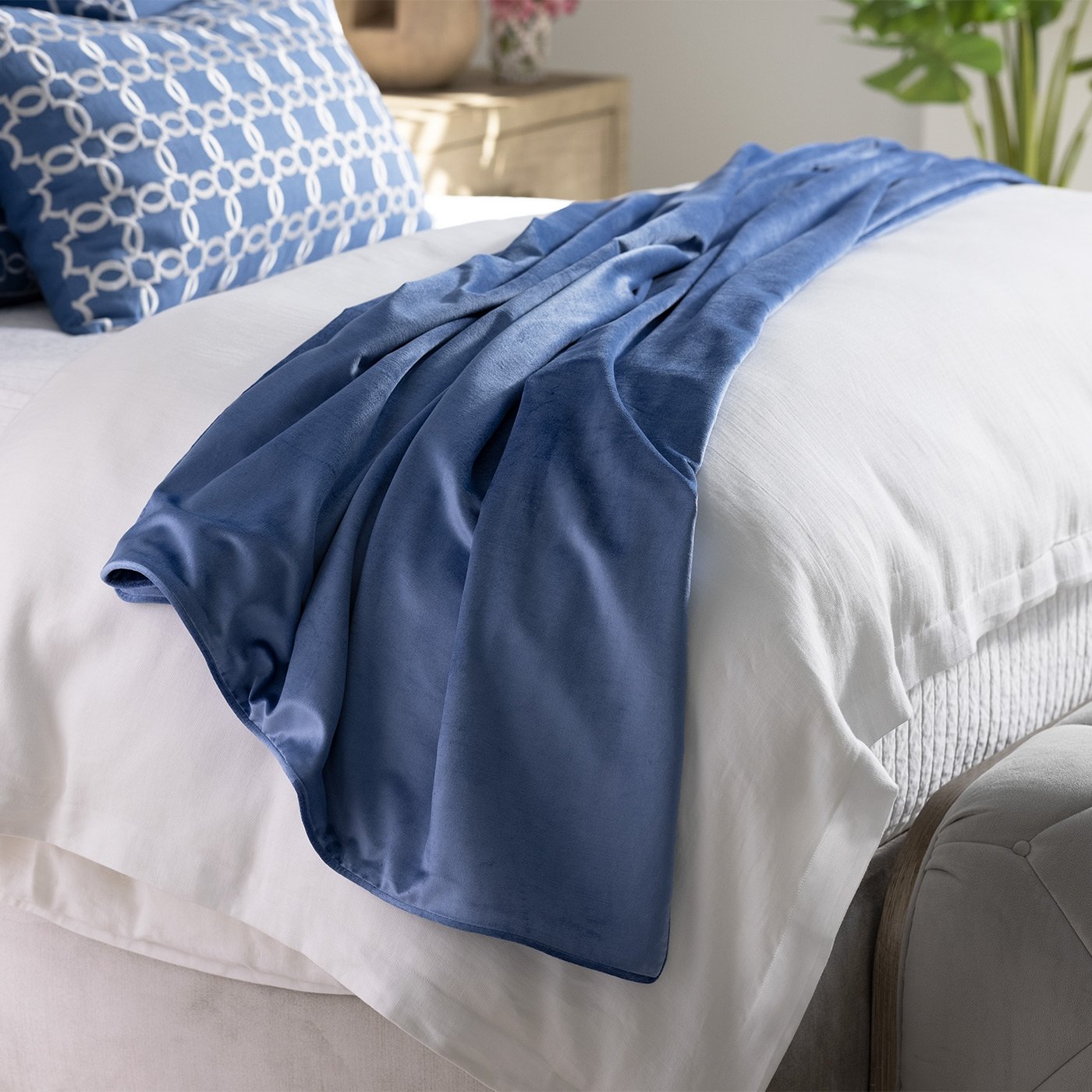 Milo Azure Velvet Throw by Lili Alessandra | Fig Linens and Home