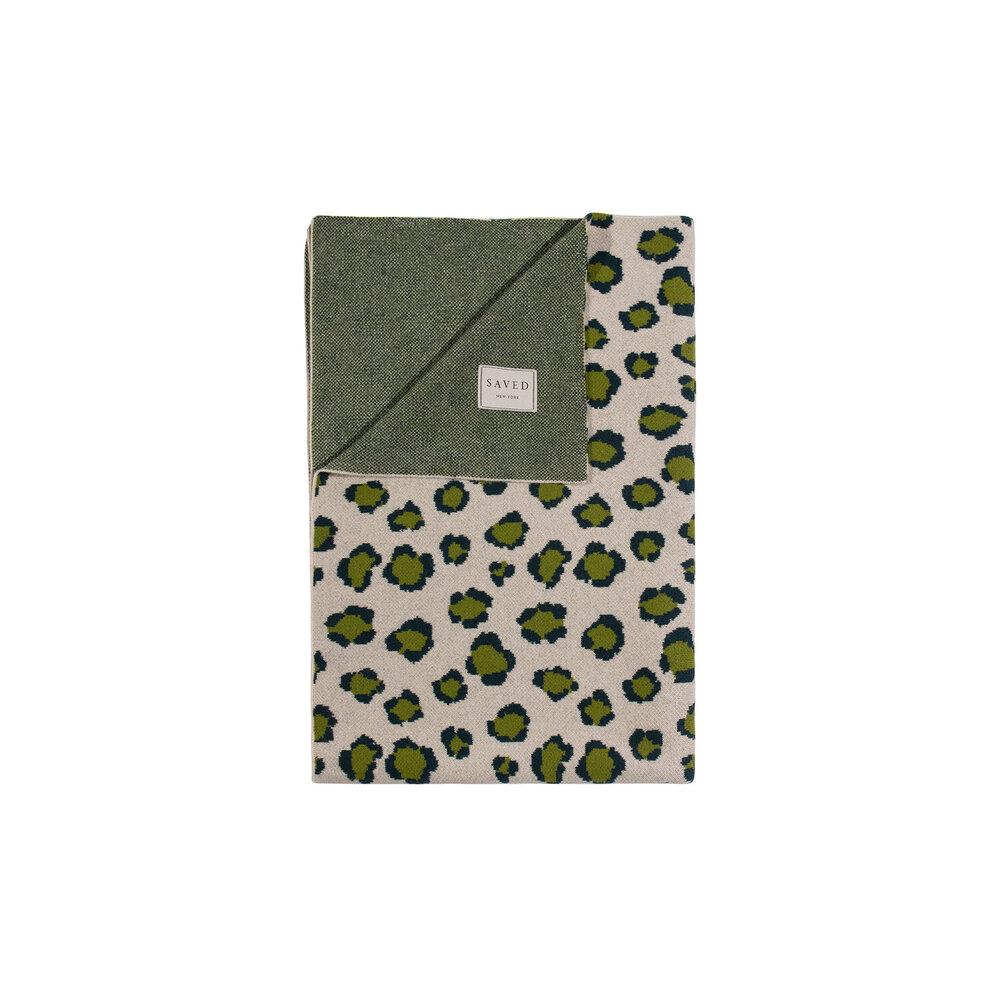 Fig Linens - Green Leopard Print Cashmere Blankets by Saved NY - Folded