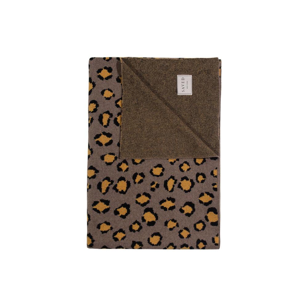 Mustard Leopard Print Cashmere Blankets by Saved NY - Folded