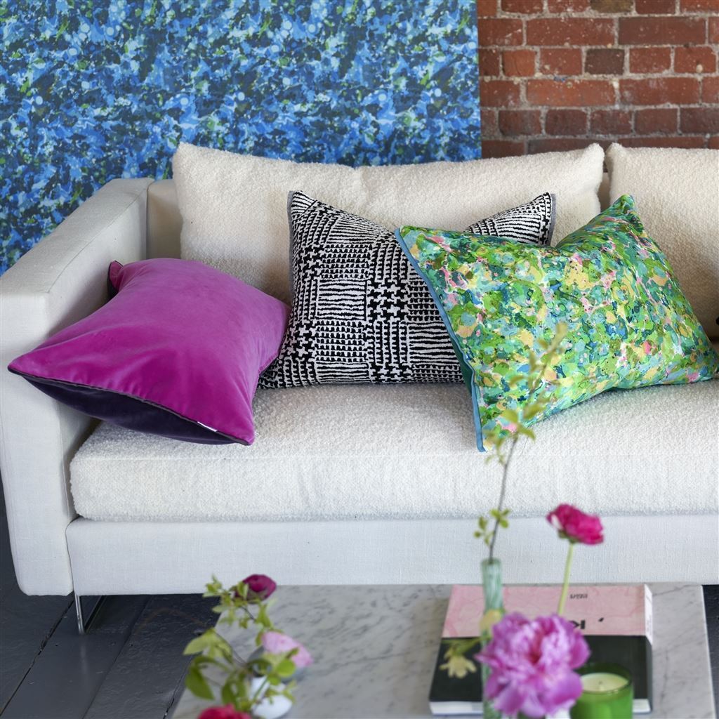 Fig Linens - Cassia Aubergine & Magenta Velvet Pillow by Designers Guild - Lifestyle