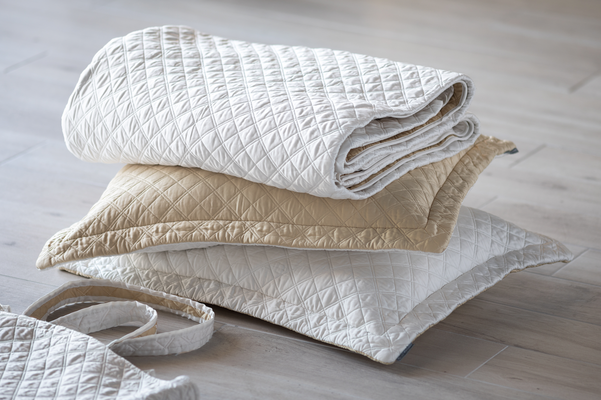 Silk &amp; Sensibility Ivory and Ecru Quilted Coverlets - Lili Alessandra Tote Set