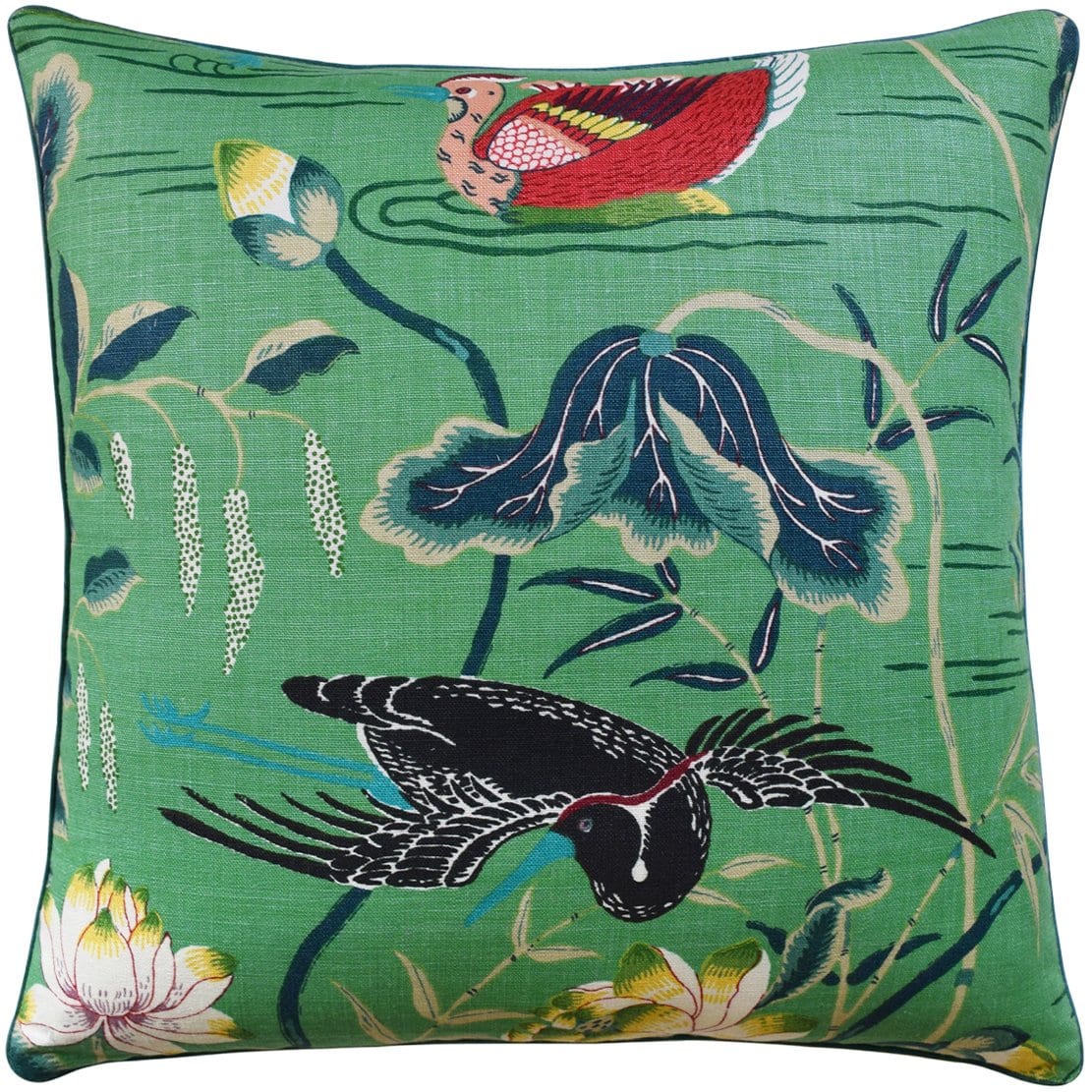 Lotus Garden Jade Pillow | Green Cushions at Fig Linens