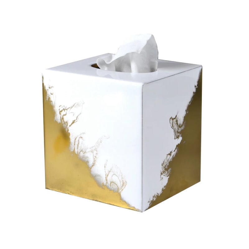 Lava White & Gold Bath Accessories by Mike + Ally | Boutique Tissue Box