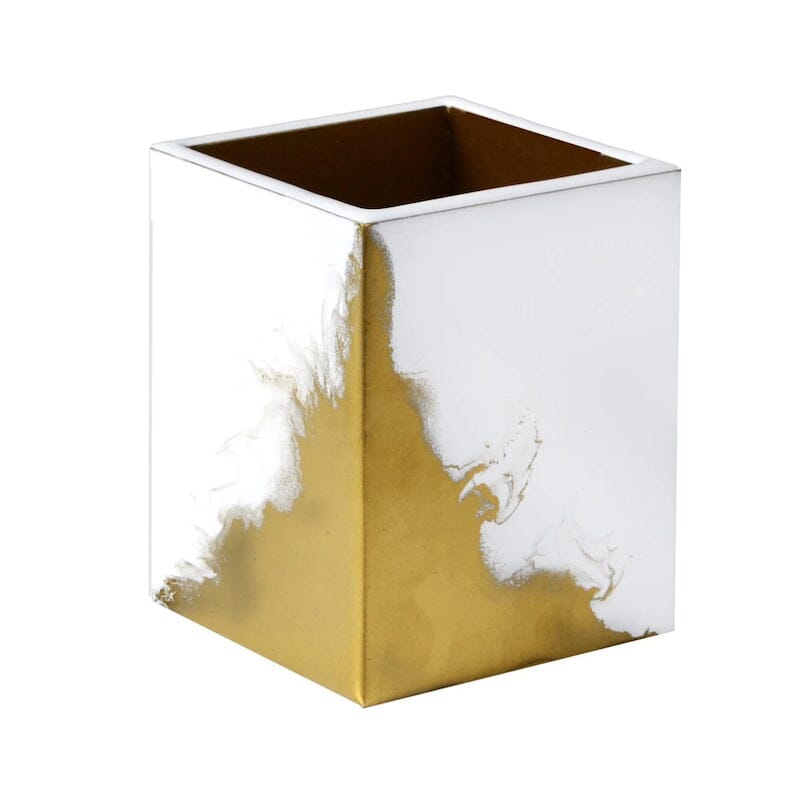 Lava White & Gold Bath Accessories by Mike + Ally | Makeup Brush Cup Holder