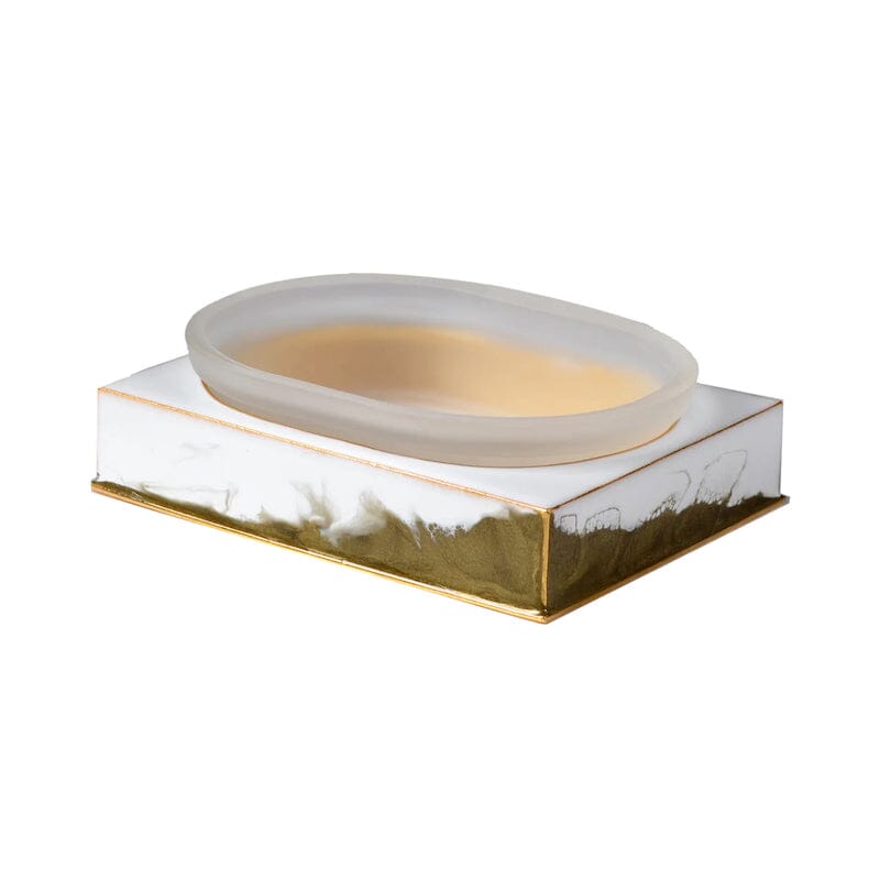 Lava White & Gold Bath Accessories by Mike + Ally | Square Soap Dish