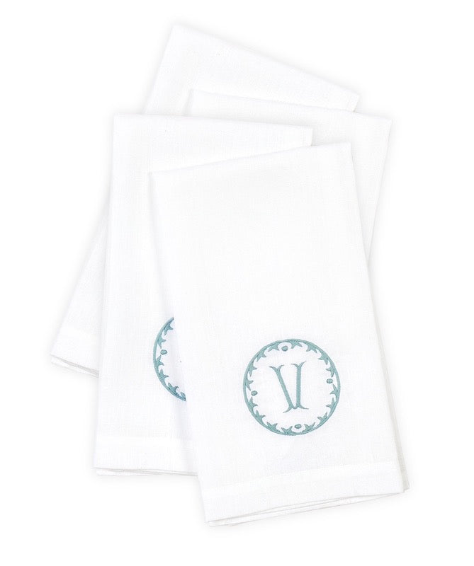 Matouk Carta Linens Guest Towels - Monogrammed in Letter V