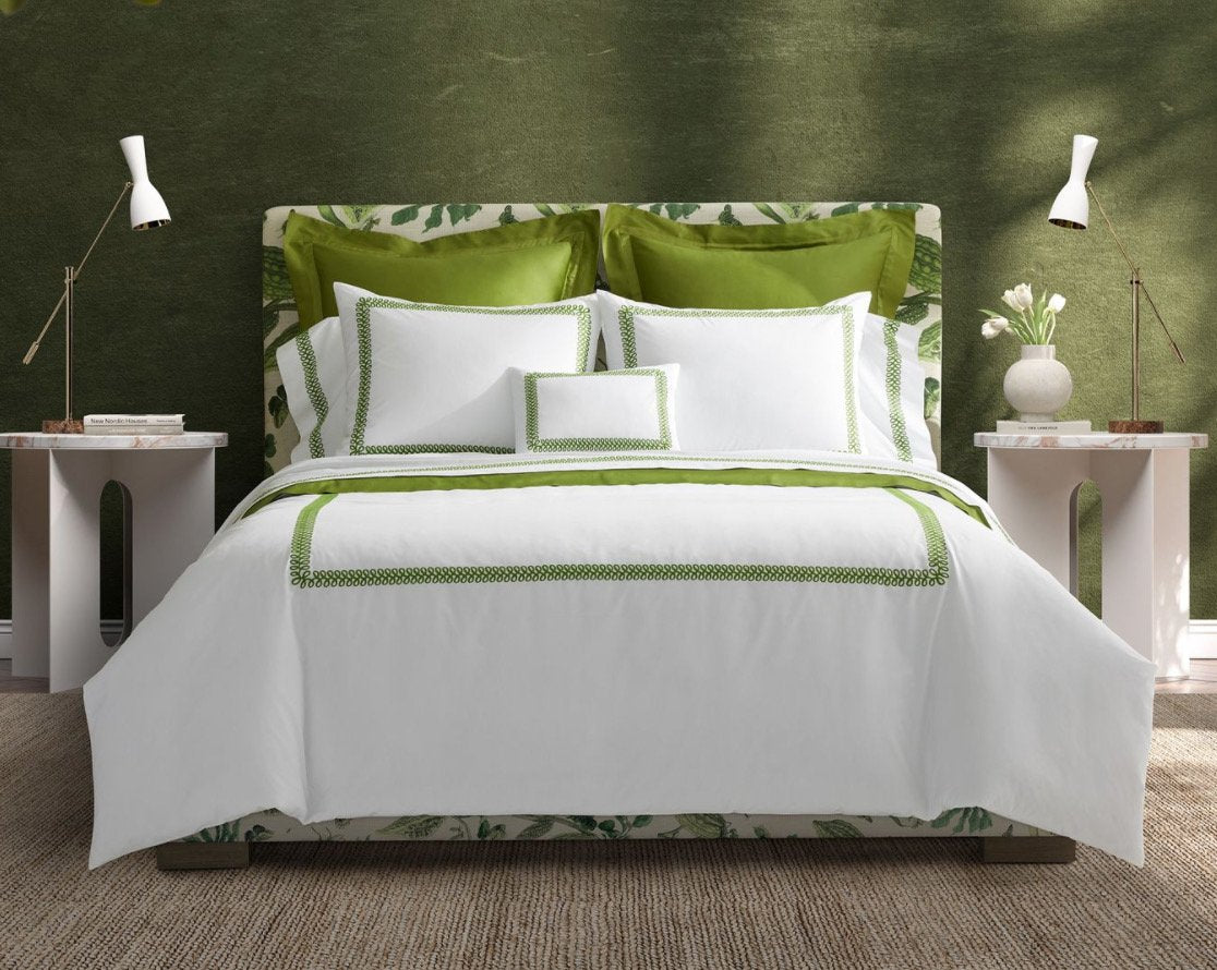 Astor Braid Bedding in Grass Green by Matouk Schumacher - Fig Linens and Home