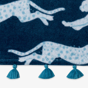 Matouk Schumacher Beach Towel - Navy Blue Swatch - Leaping Leopard Towel at Fig Linens and Home