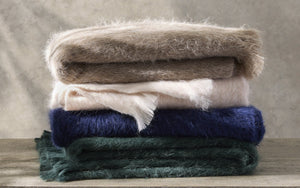 Matouk Bruno Throw - Navy Blue is Second from Bottom - Alpaca and Wool Blanket